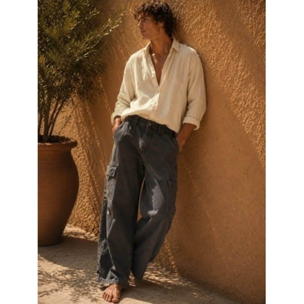 County FB Mens Baggy Cargo Pants Black Straight Leg Streetwear 30x27 Y2K GORP‎